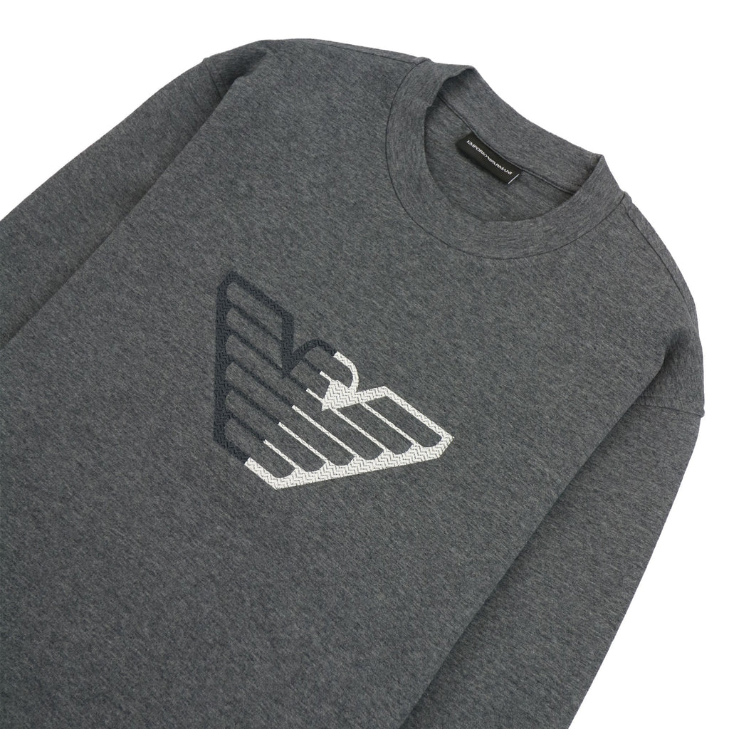 Emporio Armani Embossed Eagle Logo Chevron Backround Sweatshirt Grey 0631