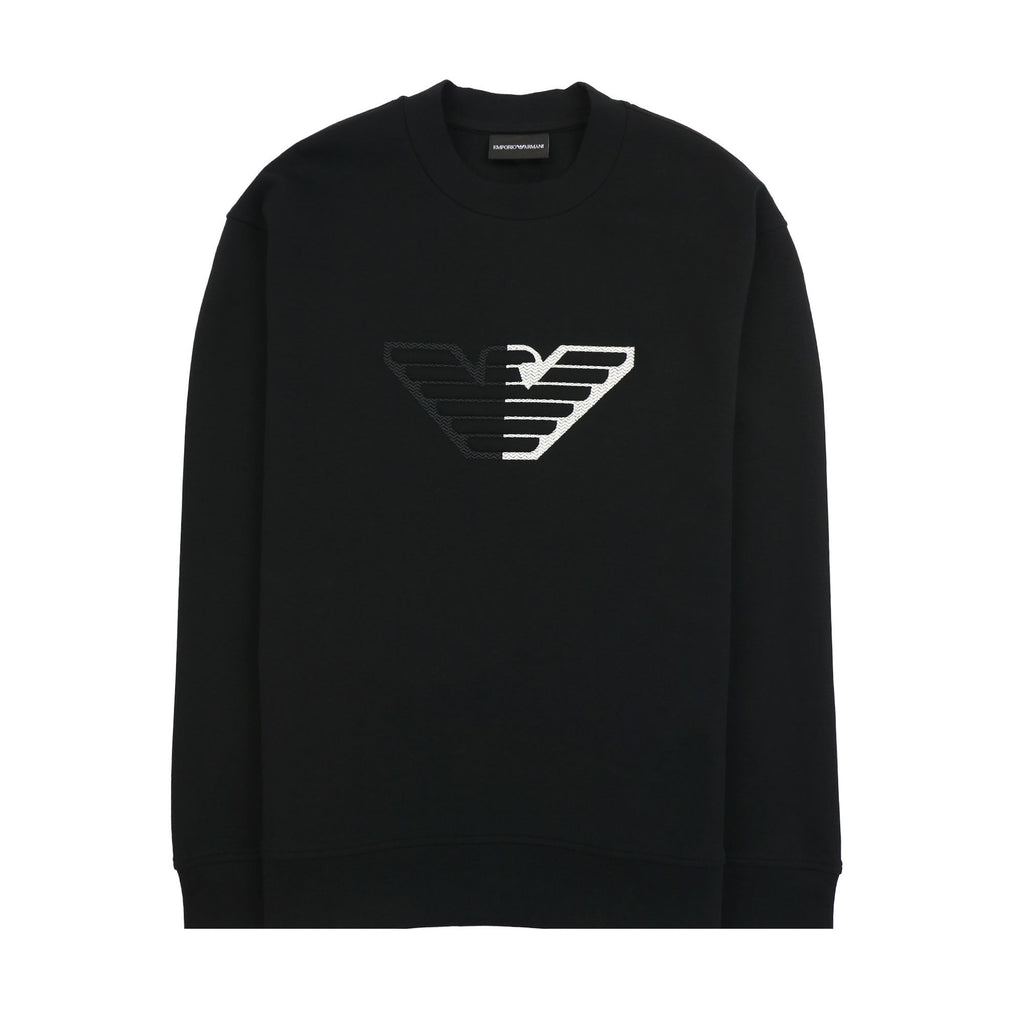 Emporio Armani Embossed Eagle Logo Chevron Backround Sweatshirt Black 999