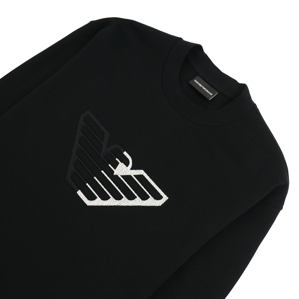 Emporio Armani Embossed Eagle Logo Chevron Backround Sweatshirt Black 999