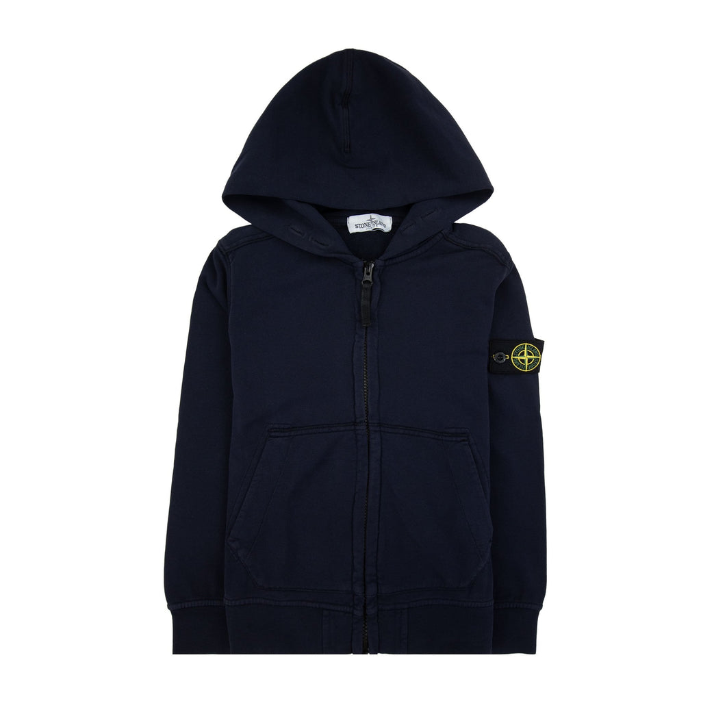 Stone Island Junior Patch Logo Zip Up Hoodie Navy V0026