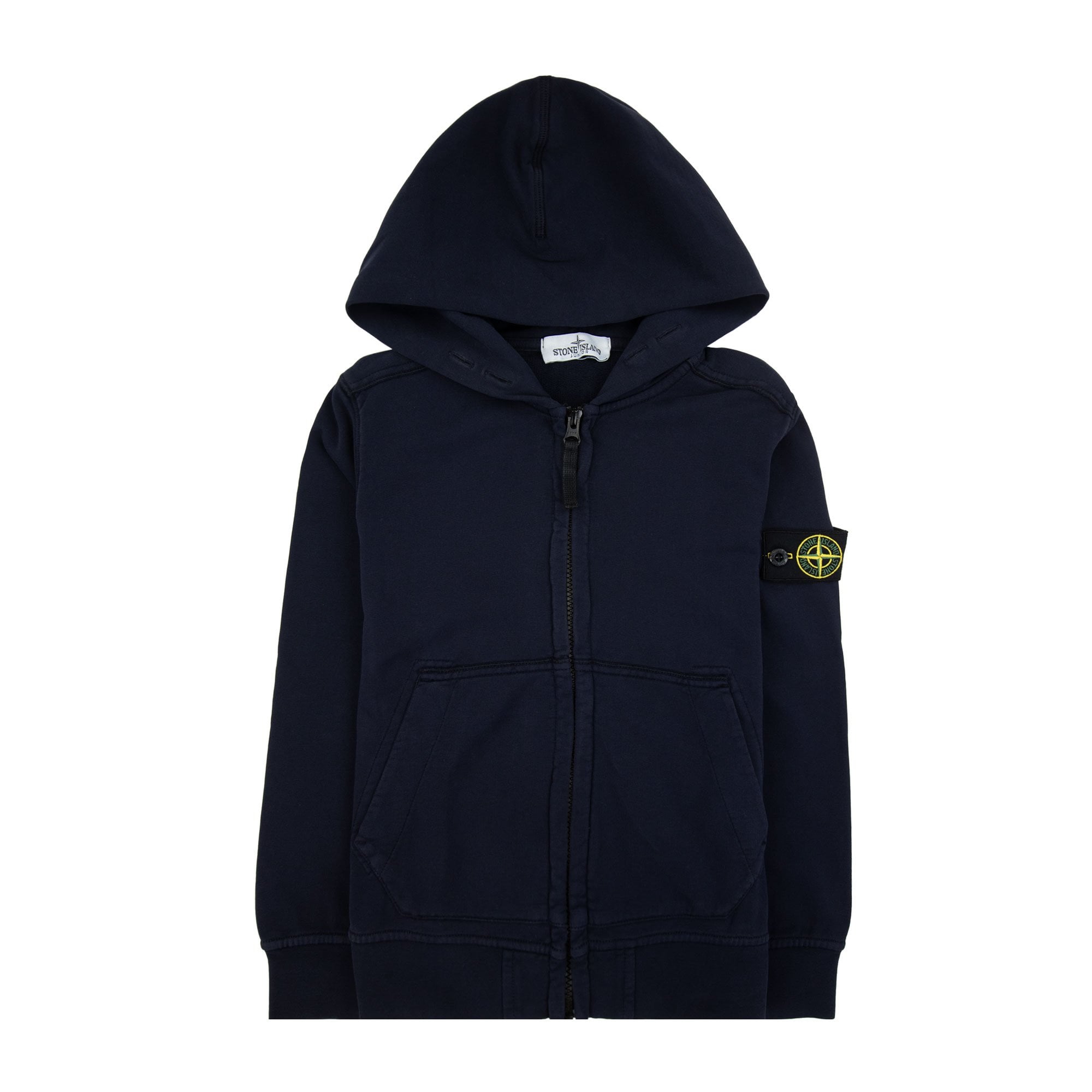 Stone Island Junior Patch Logo Zip Up Hoodie Navy V0026
