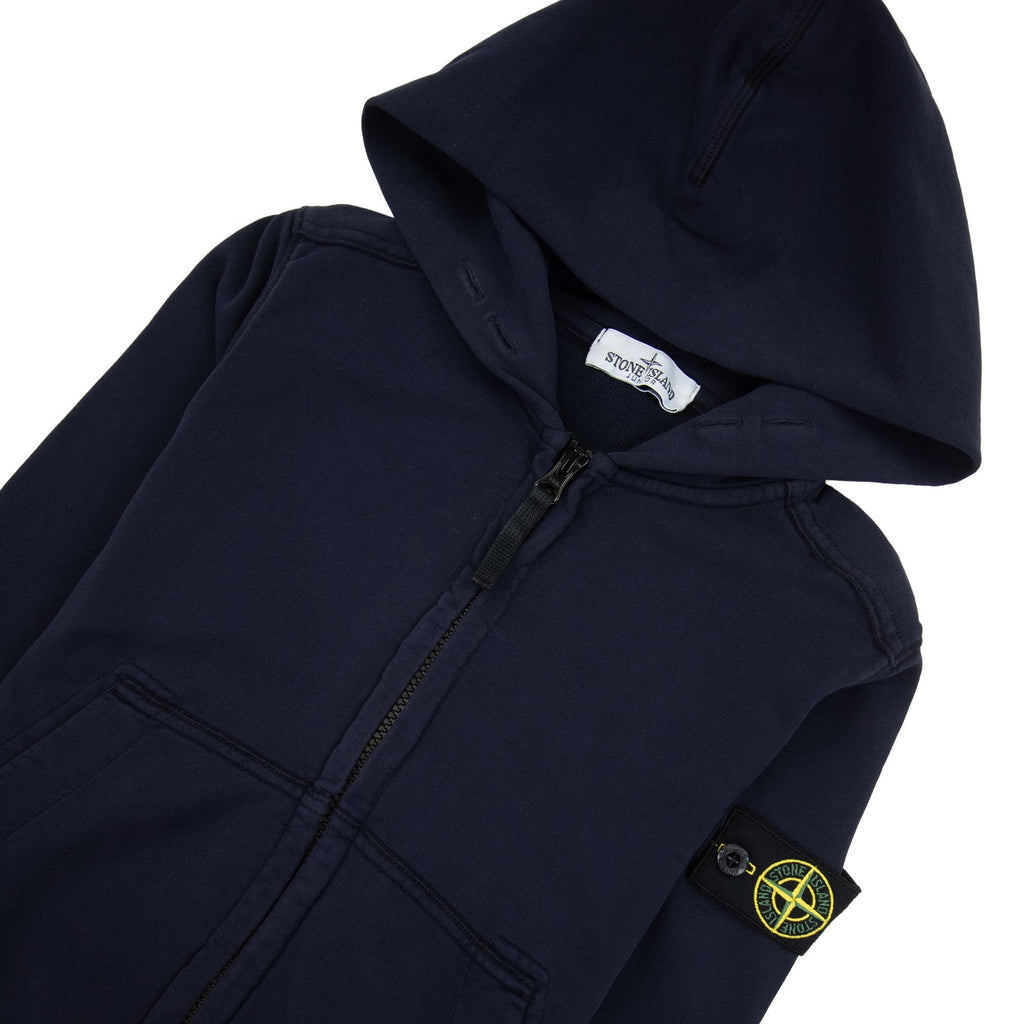 Stone Island Junior Patch Logo Zip Up Hoodie Navy V0026