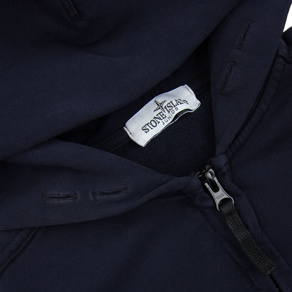 Stone Island Junior Patch Logo Zip Up Hoodie Navy V0026