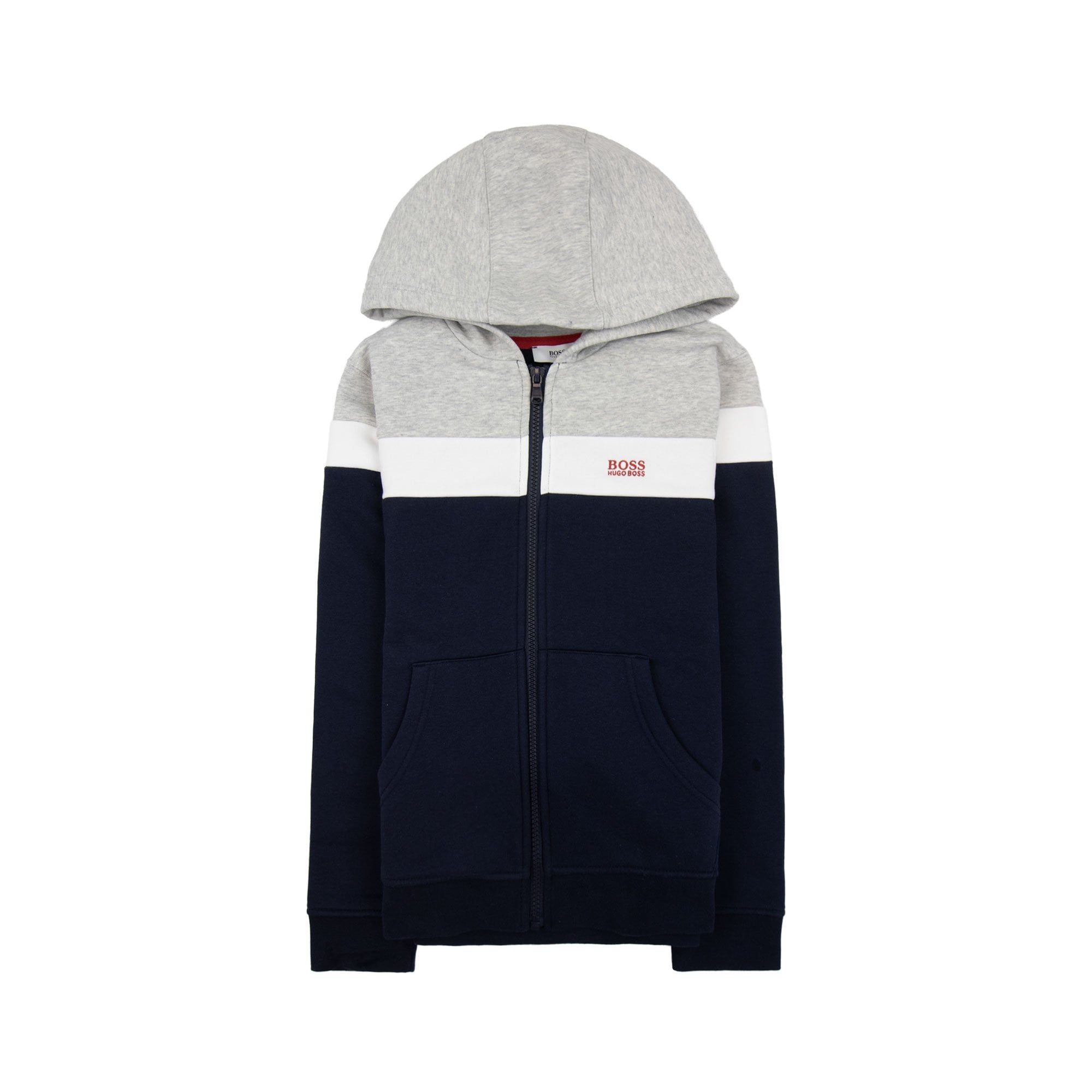 Hugo Boss Kids Logo Zip Up Hoodied Sweatshirt Grey White Navy