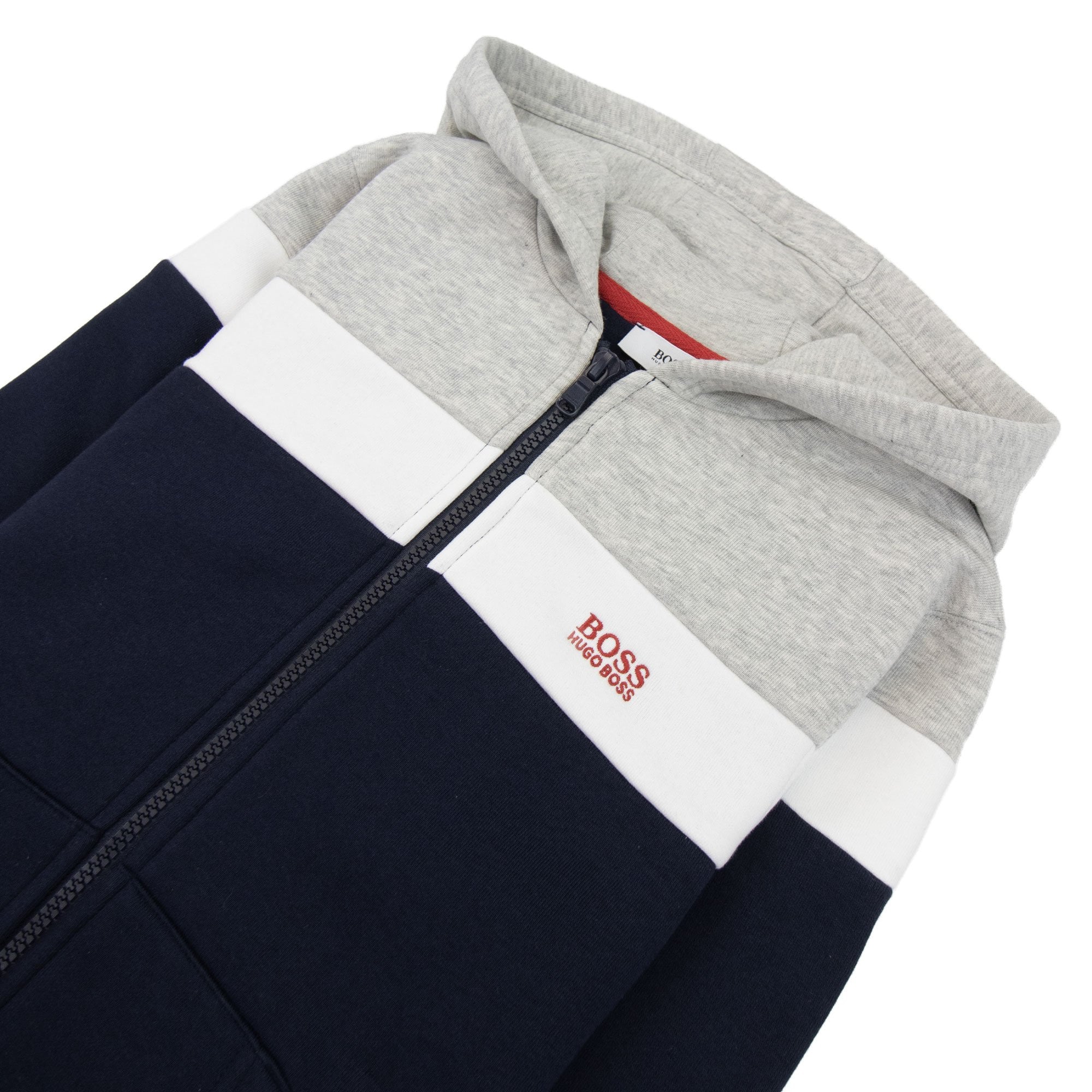 Hugo Boss Kids Logo Zip Up Hoodied Sweatshirt Grey White Navy