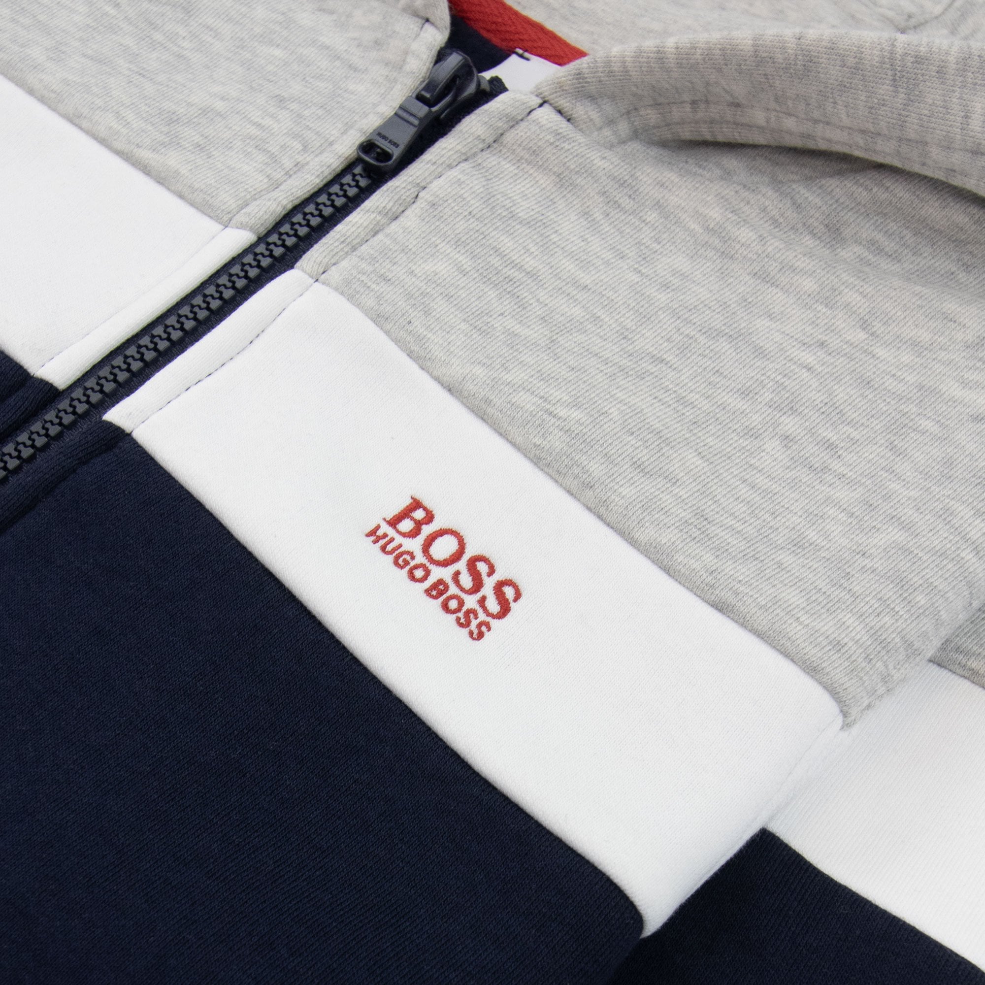 Hugo Boss Kids Logo Zip Up Hoodied Sweatshirt Grey White Navy