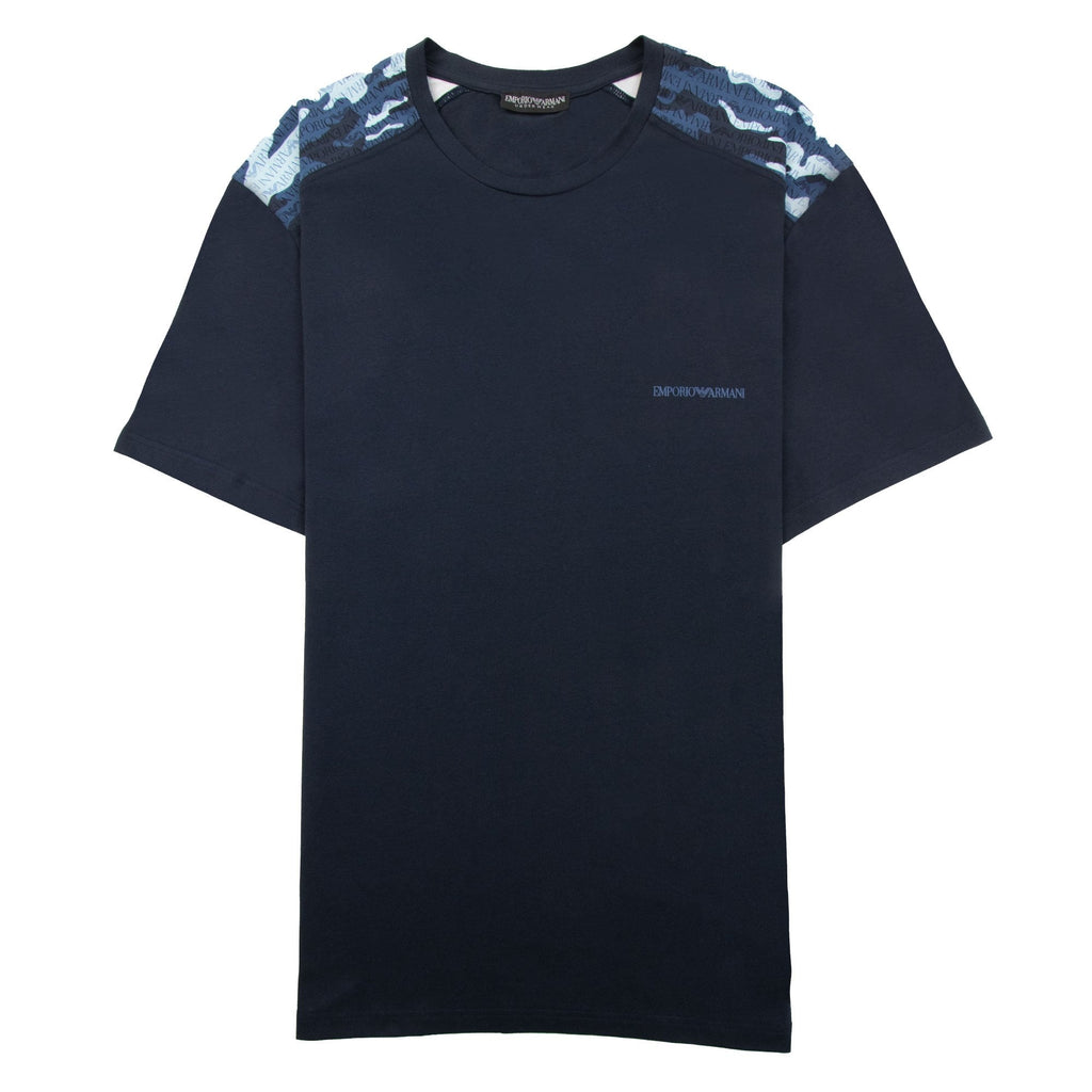 Emporio Armani Camouflage Print Logo T Shirt Navy Blue