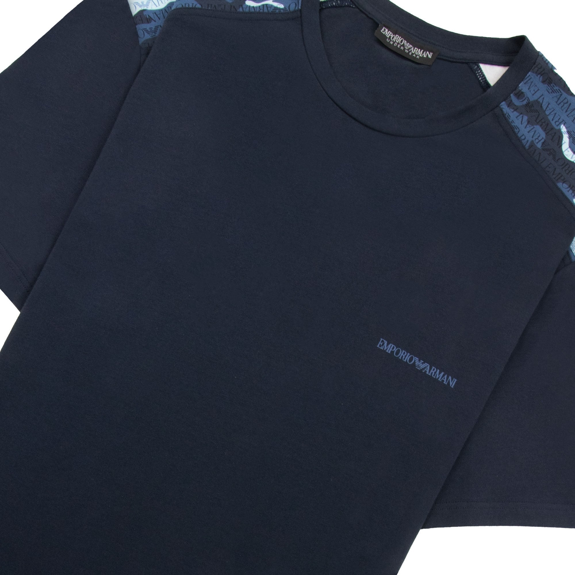 Emporio Armani Camouflage Print Logo T Shirt Navy Blue
