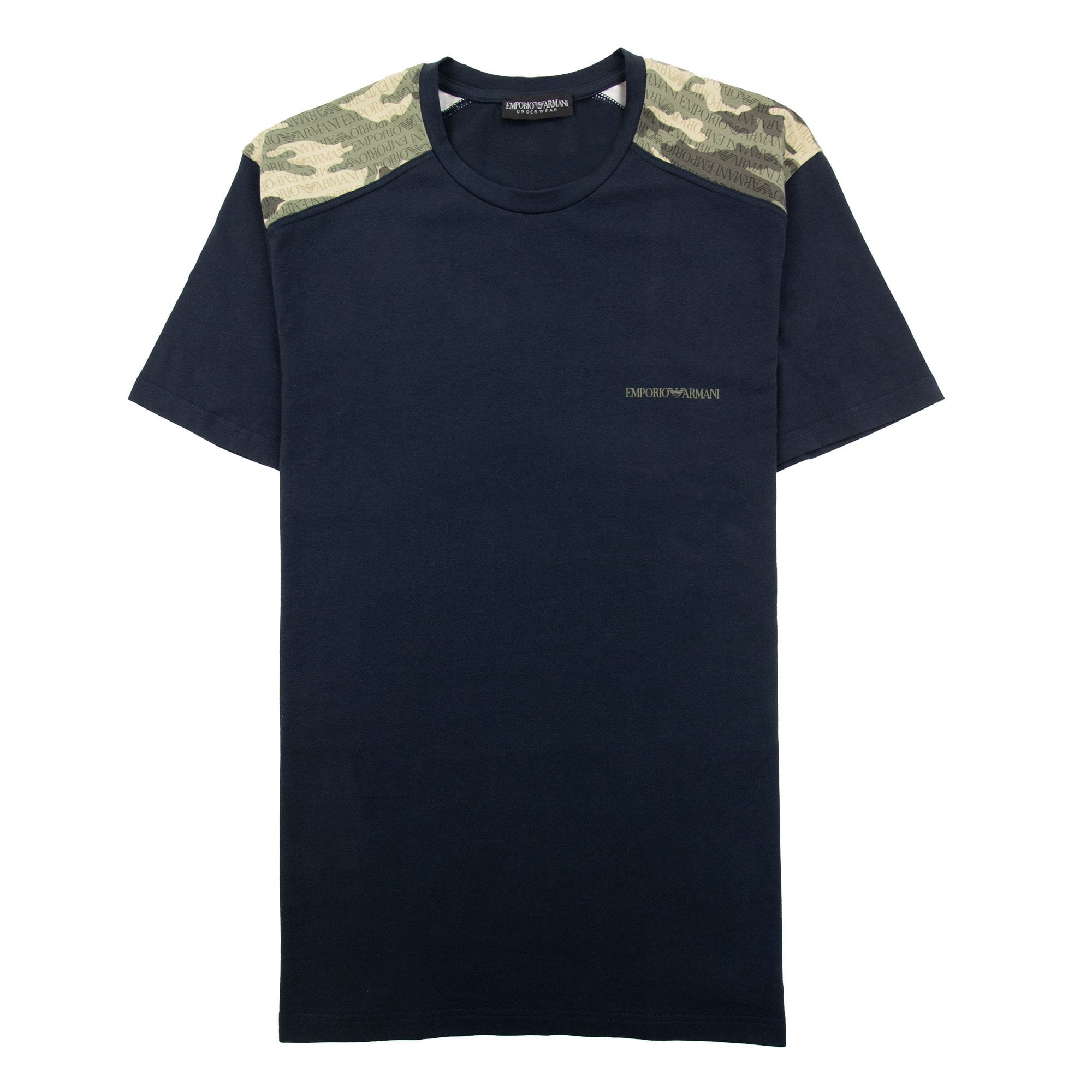 Emporio Armani Camouflage Print Logo T Shirt Marine Blue