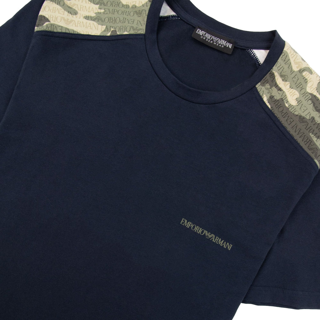 Emporio Armani Camouflage Print Logo T Shirt Marine Blue