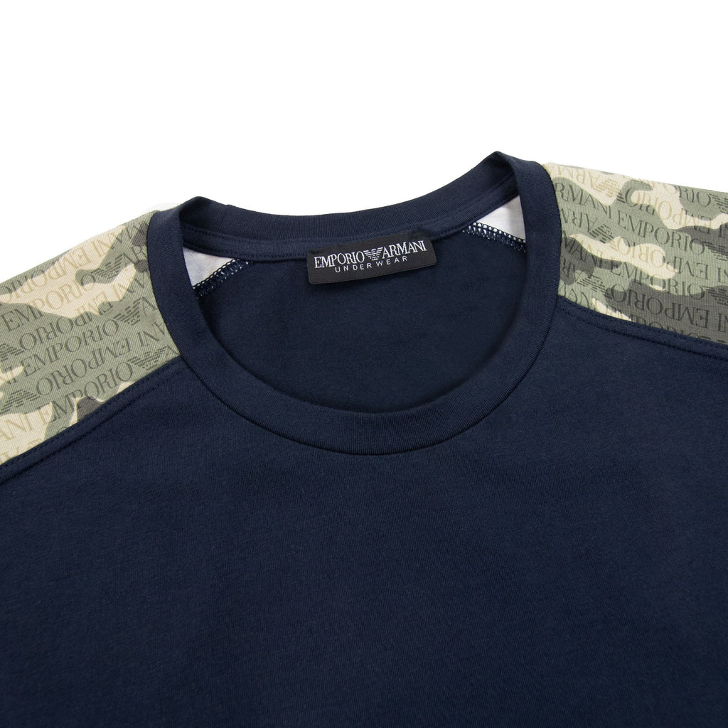 Emporio Armani Camouflage Print Logo T Shirt Marine Blue