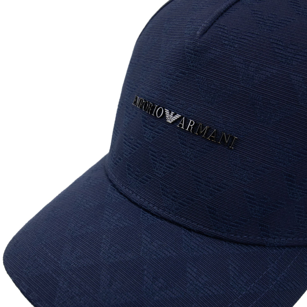 Emporio Armani Fabric Baseball Cap With Jacquard Monogram Royal Blue