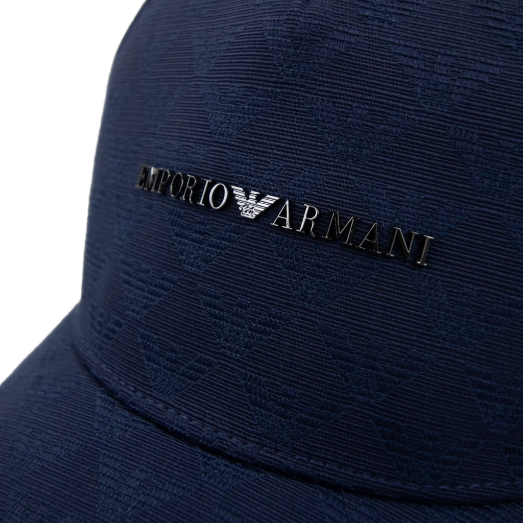 Emporio Armani Fabric Baseball Cap With Jacquard Monogram Royal Blue