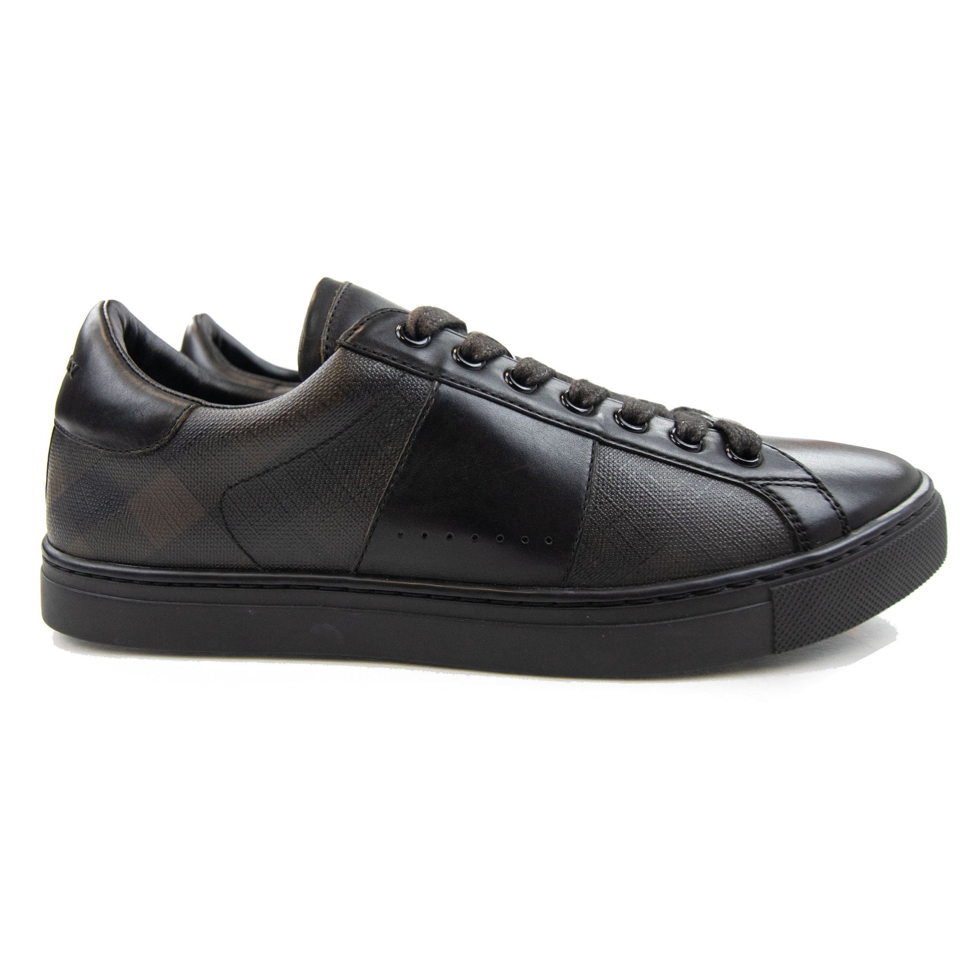 Burberry Ritson London Leather Check Trainers Black/brown