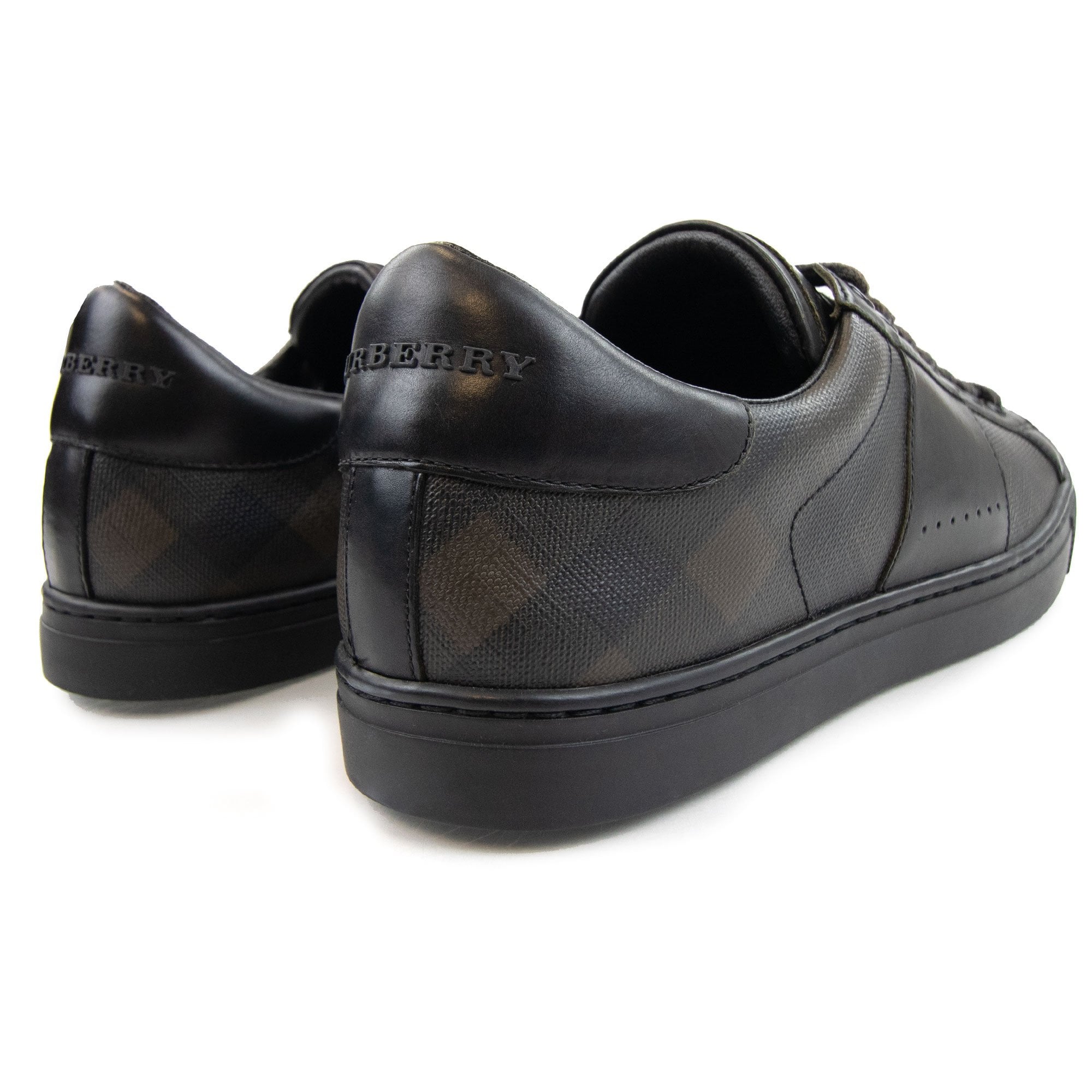 Burberry Ritson London Leather Check Trainers Black/brown