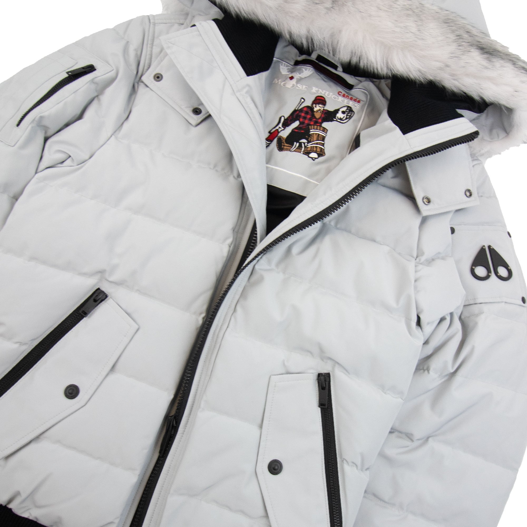 Moose Knuckles Onyx Scotchtown Shearling Bomber Jacket Grey Birch Natural 1202