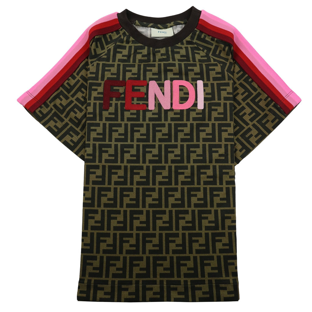 Fendi Kids Monogram Logo Detail T Shirt Brown/Pink