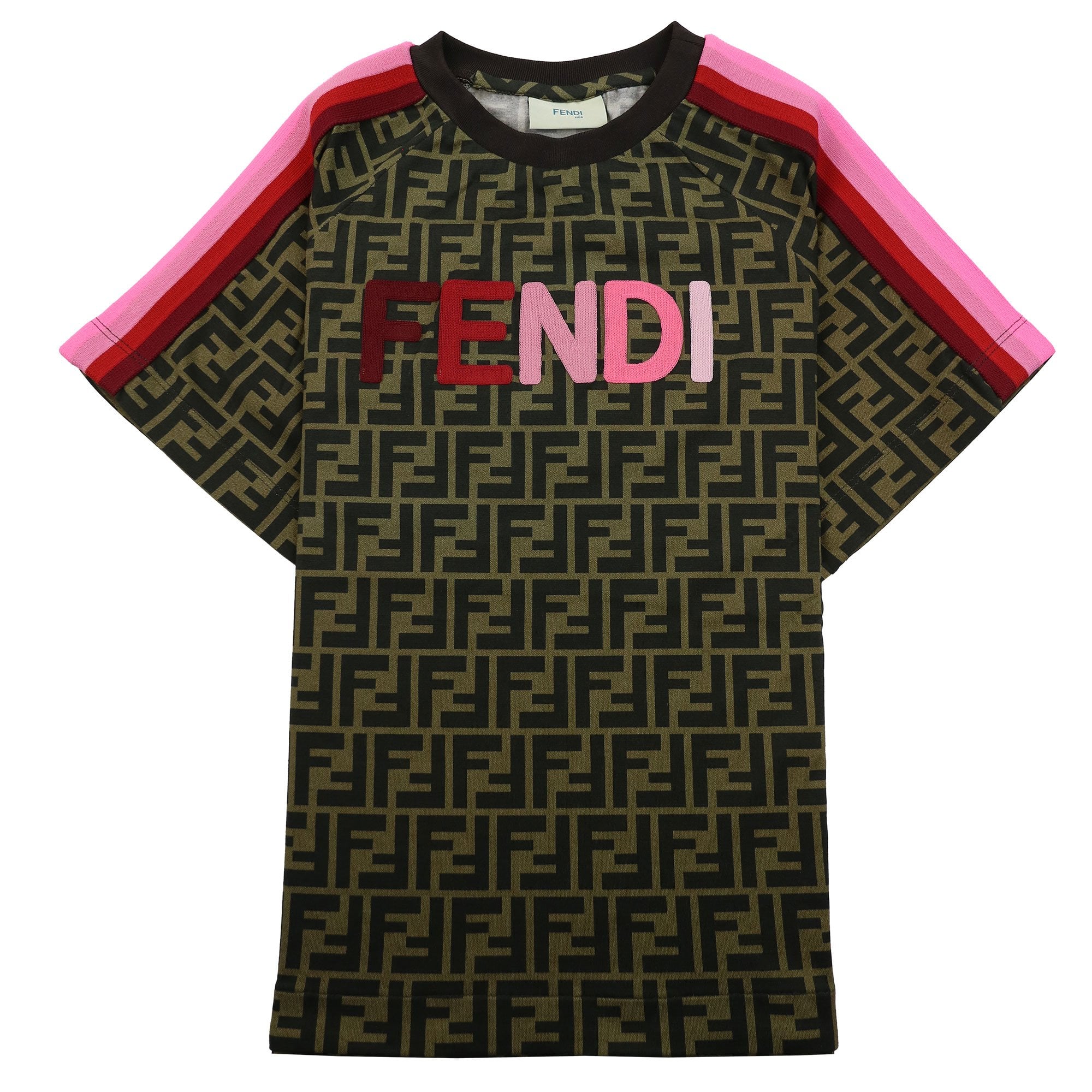 Fendi Kids Monogram Logo Detail T Shirt Brown/Pink