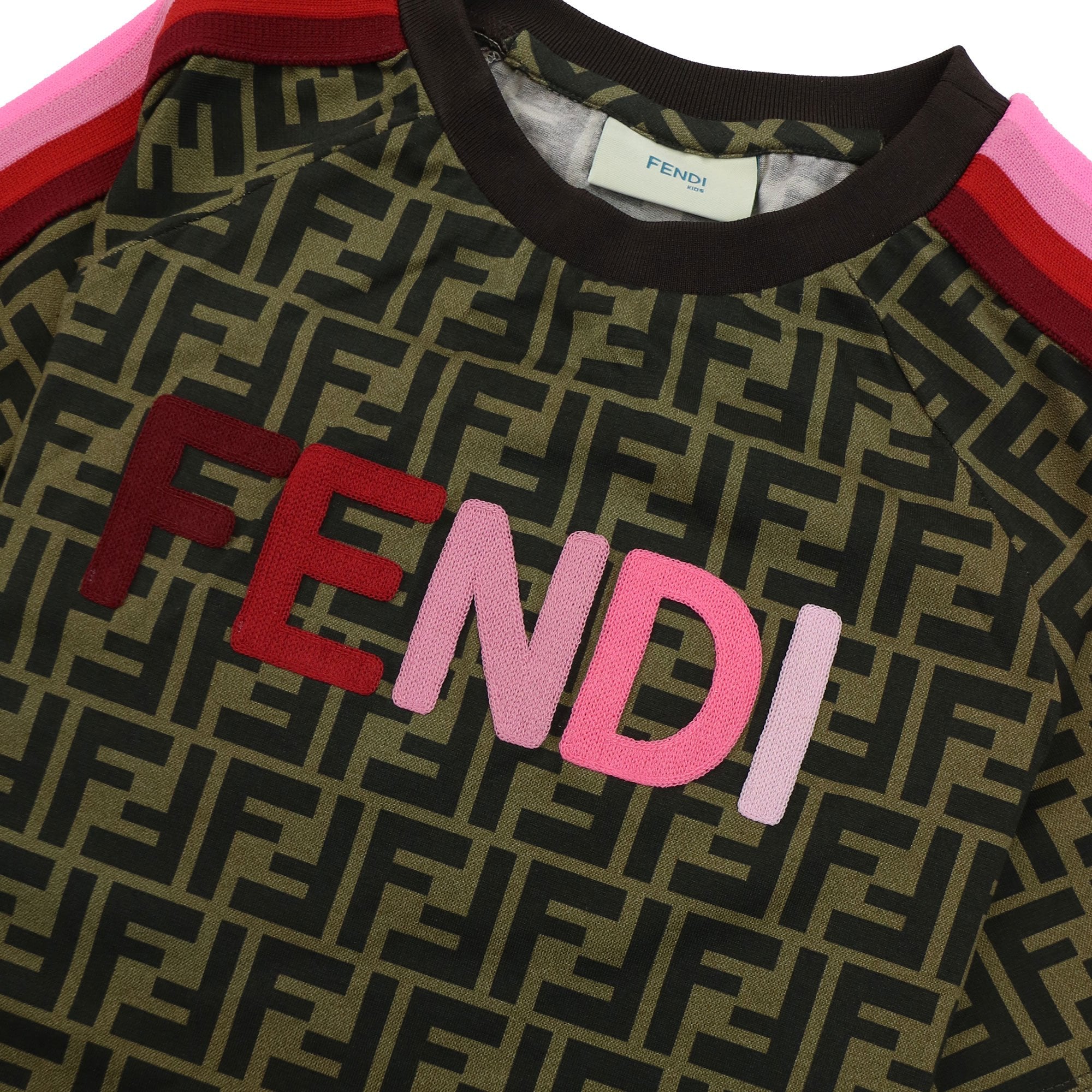 Fendi Kids Monogram Logo Detail T Shirt Brown/Pink