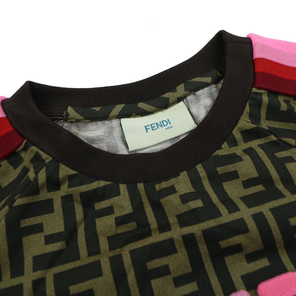 Fendi Kids Monogram Logo Detail T Shirt Brown/Pink