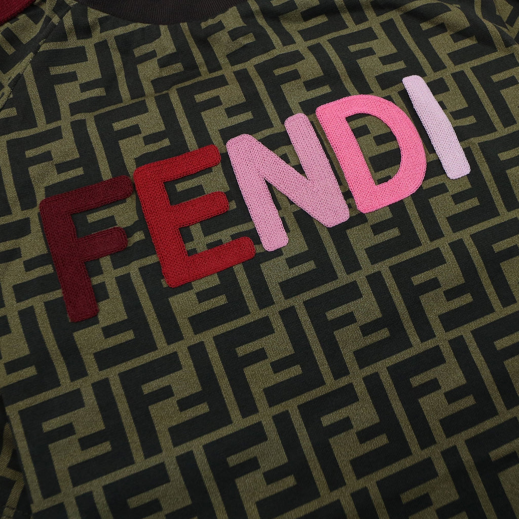Fendi Kids Monogram Logo Detail T Shirt Brown/Pink