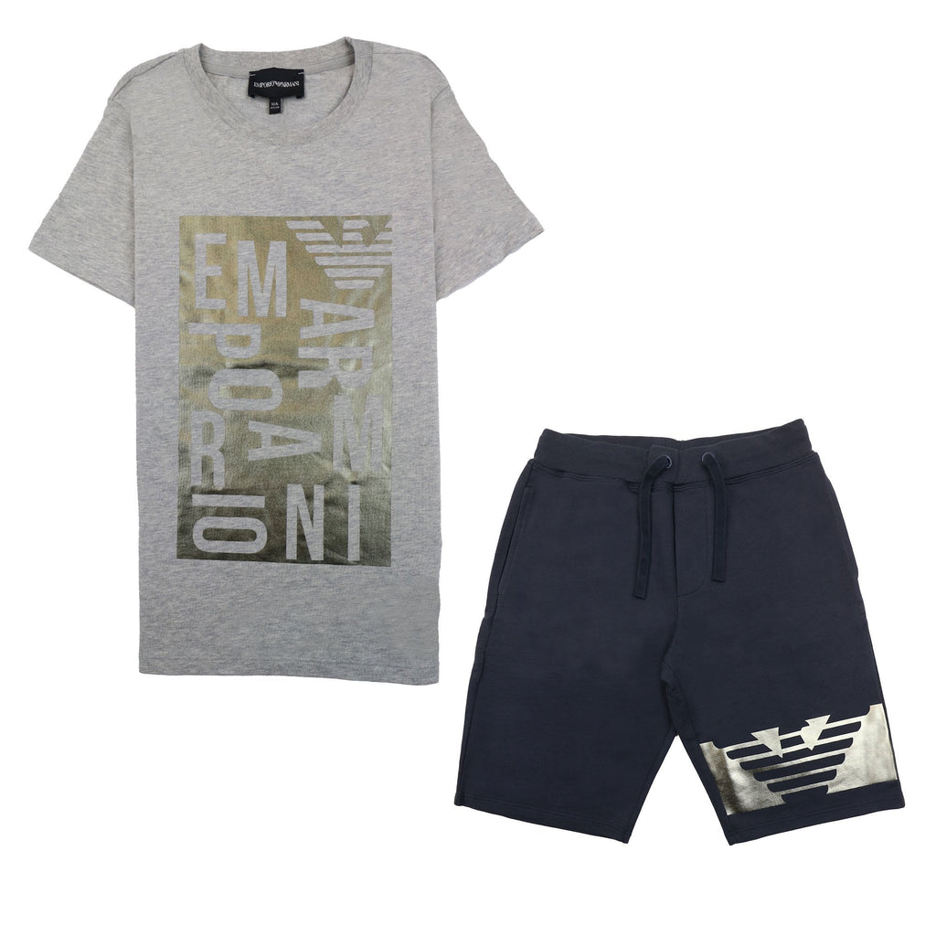 Emporio Armani Jnr T-shirt And Shorts Set With Metal Prints Grey/black
