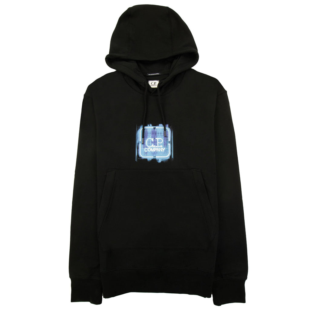 Cp Company Metropolis Series Stretch Fleece Graphic Logo Hooded Sweatshirt Black 999