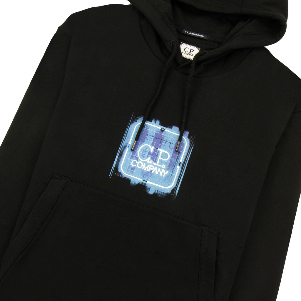 Cp Company Metropolis Series Stretch Fleece Graphic Logo Hooded Sweatshirt Black 999