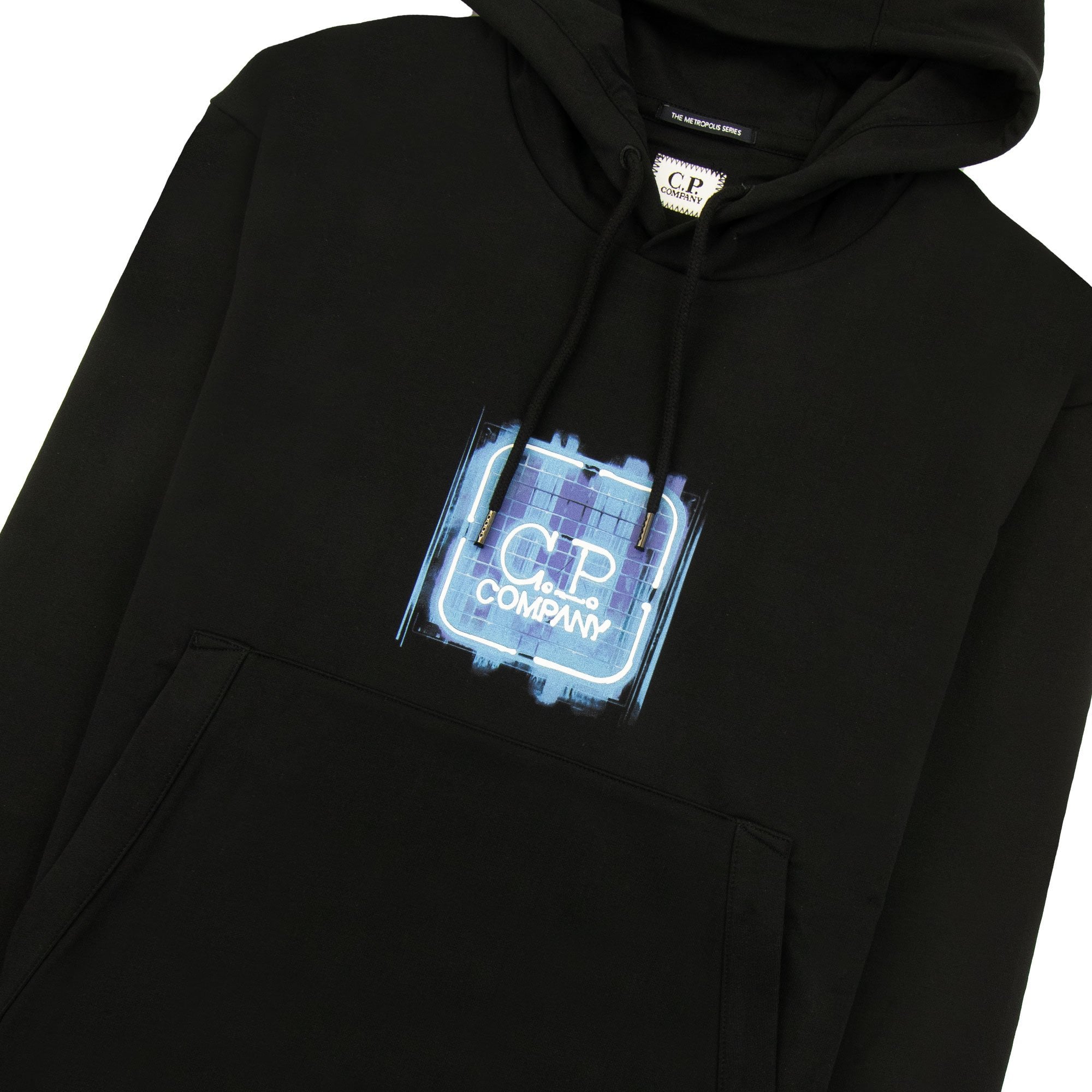 Cp Company Metropolis Series Stretch Fleece Graphic Logo Hooded Sweatshirt Black 999