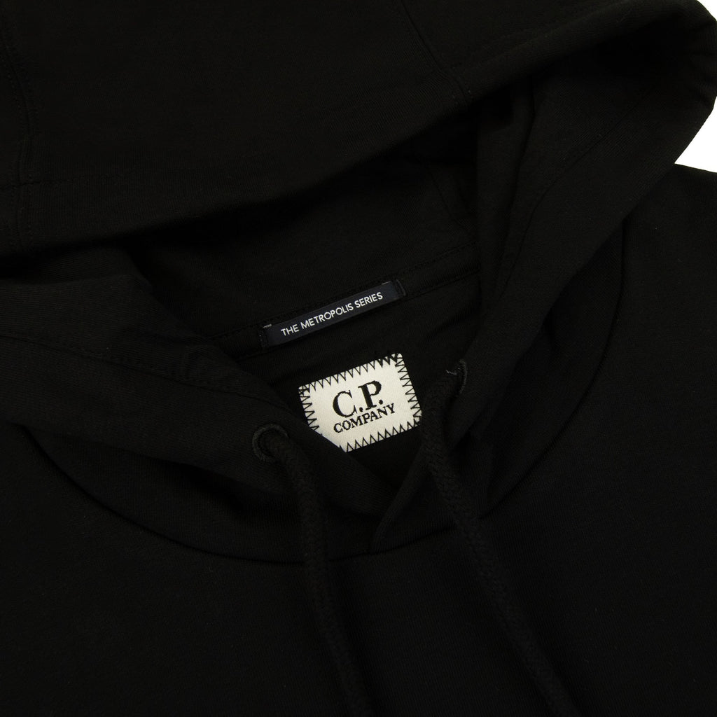 Cp Company Metropolis Series Stretch Fleece Graphic Logo Hooded Sweatshirt Black 999