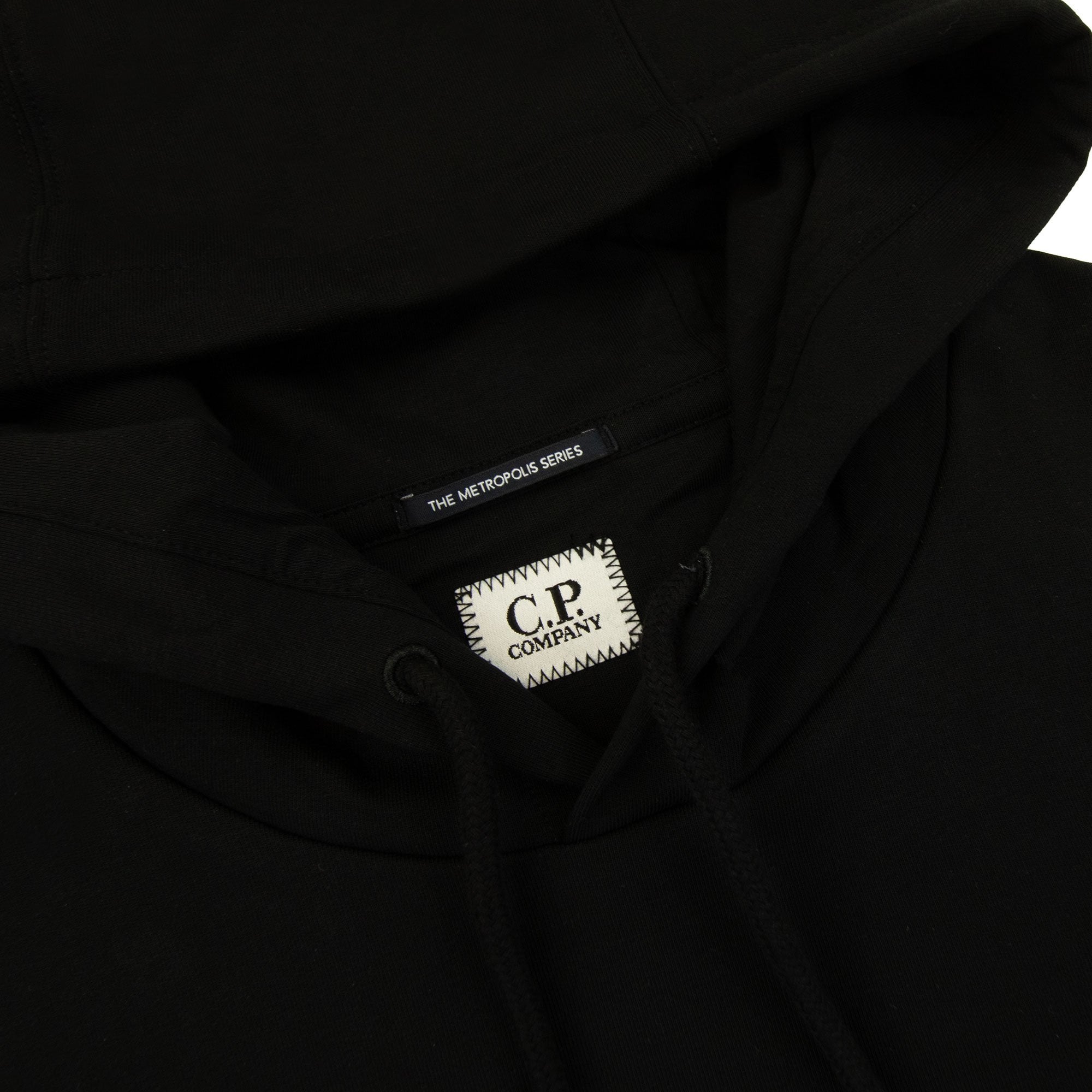 Cp Company Metropolis Series Stretch Fleece Graphic Logo Hooded Sweatshirt Black 999