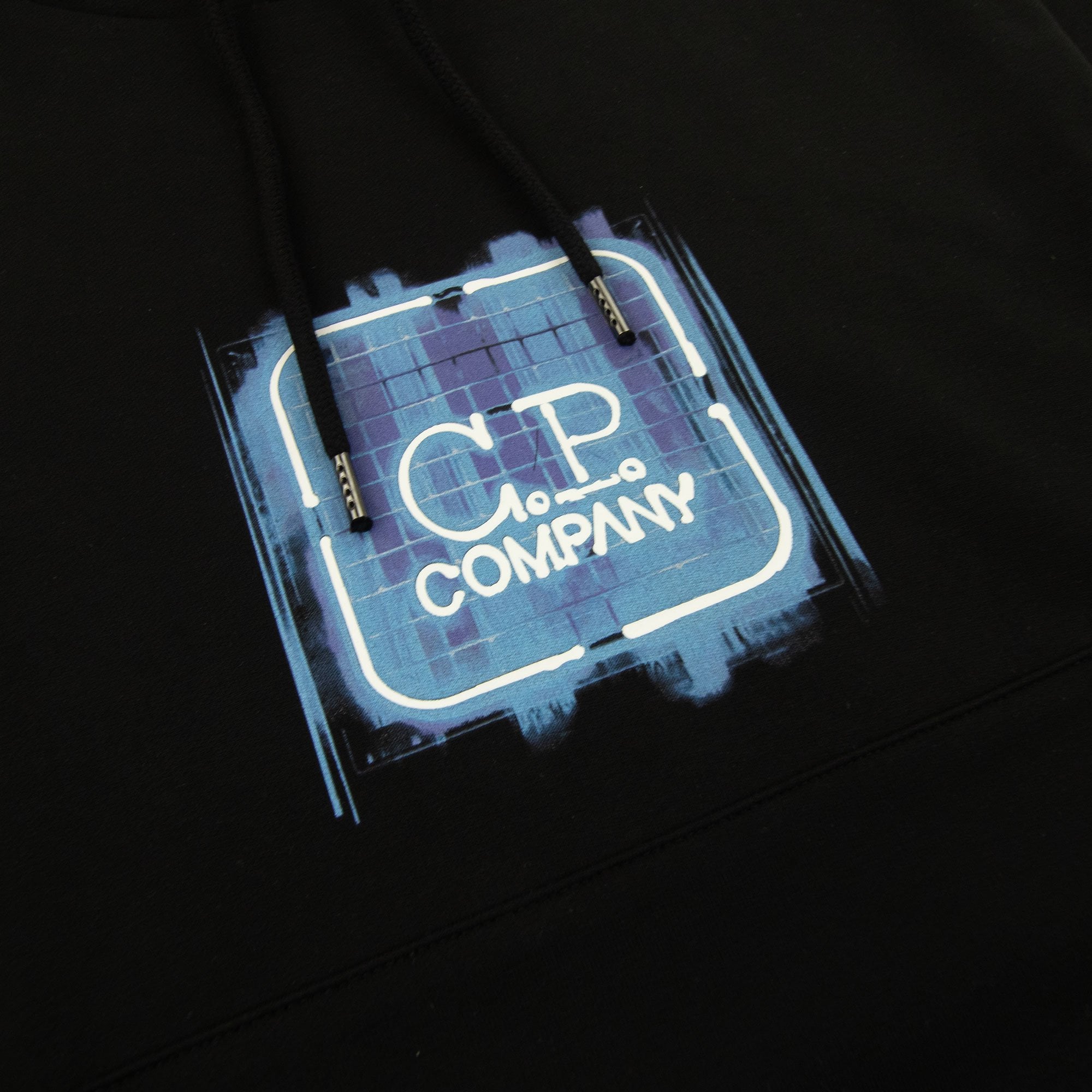 Cp Company Metropolis Series Stretch Fleece Graphic Logo Hooded Sweatshirt Black 999