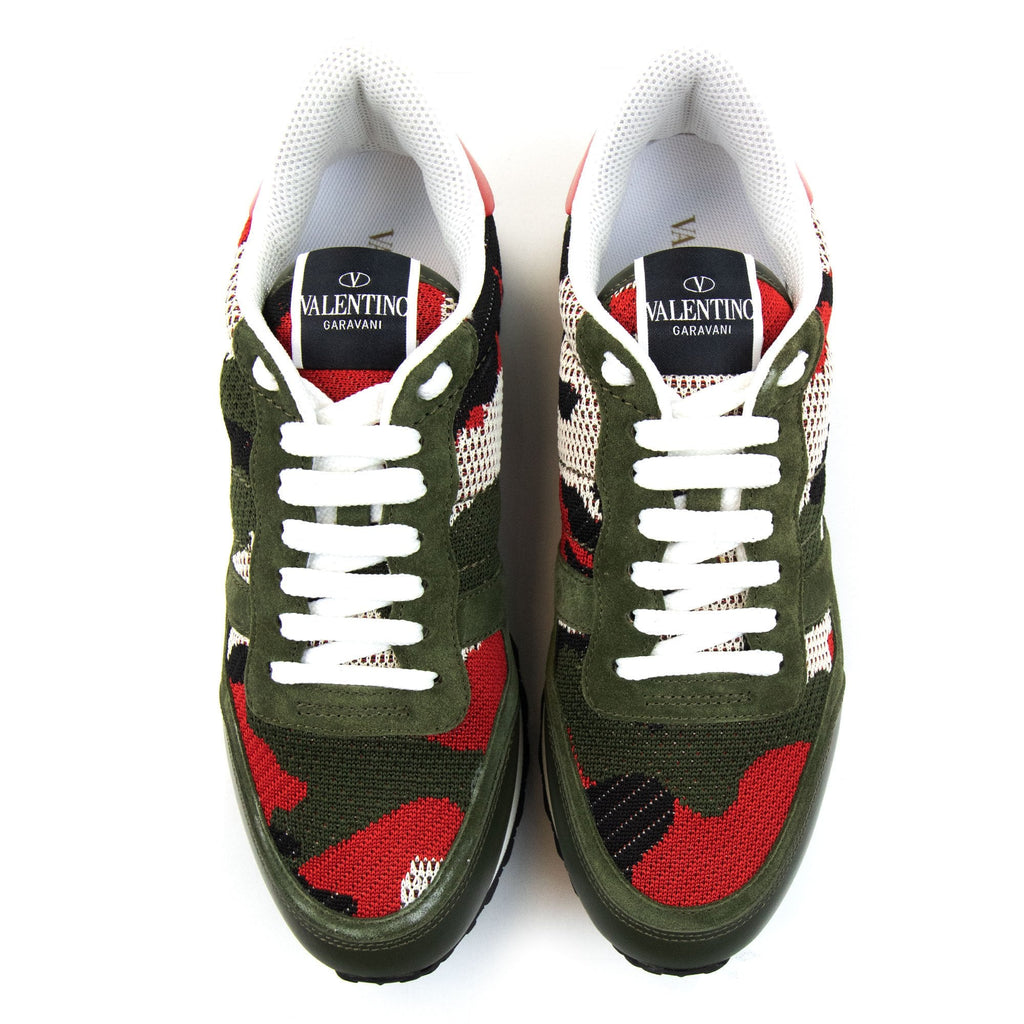 Valentino Mesh Fabric Camouflage Rockrunner Sneaker V1n Ivory