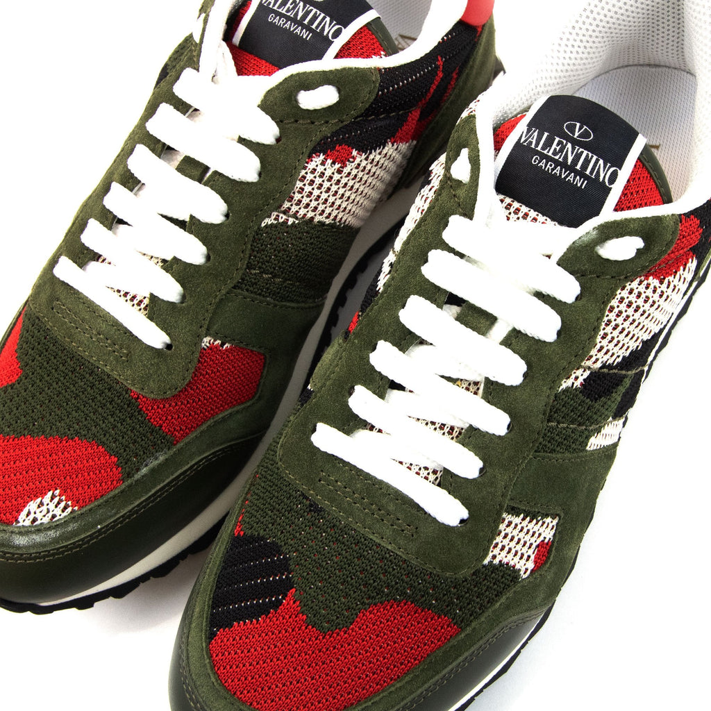 Valentino Mesh Fabric Camouflage Rockrunner Sneaker V1n Ivory