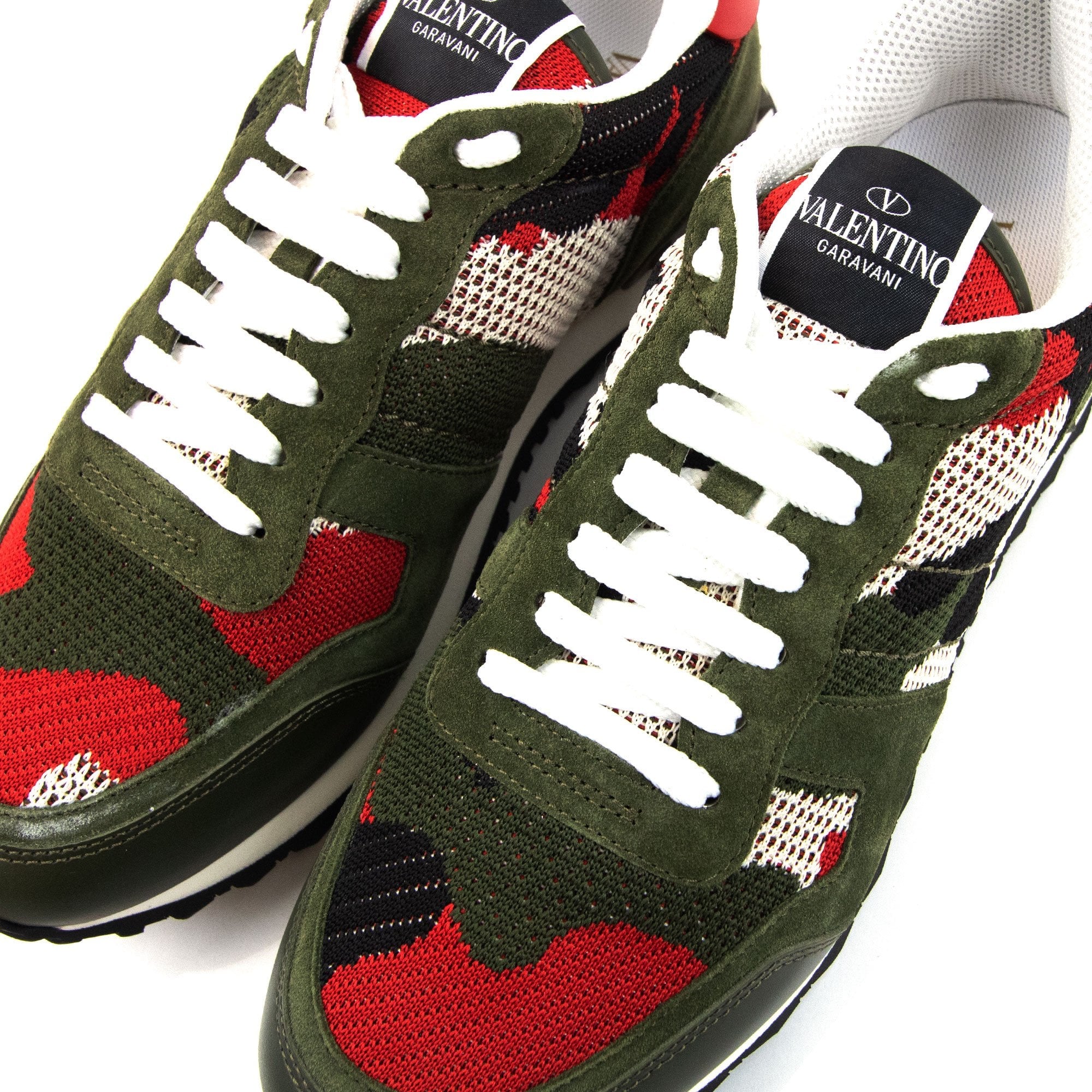 Valentino Mesh Fabric Camouflage Rockrunner Sneaker V1n Ivory