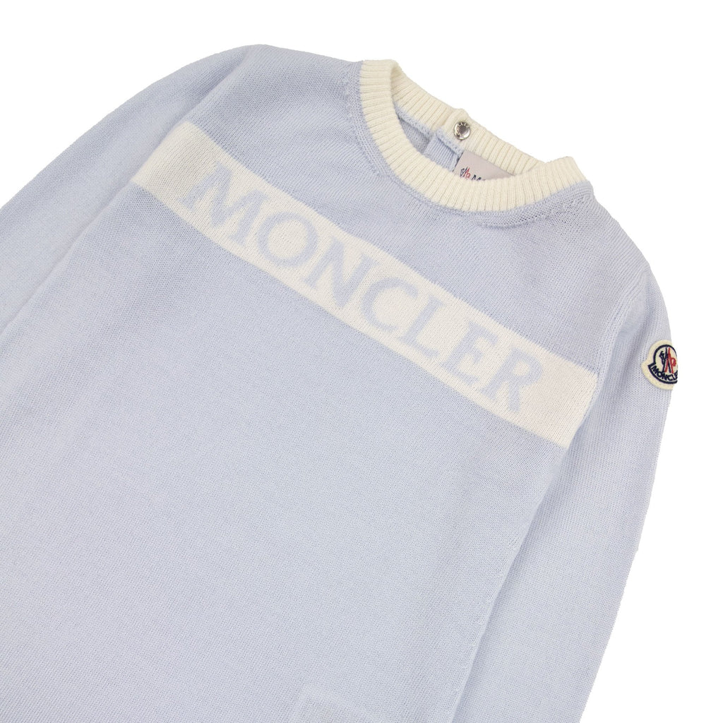 Moncler Junior Logo Wool Baby Grow Baby Blue