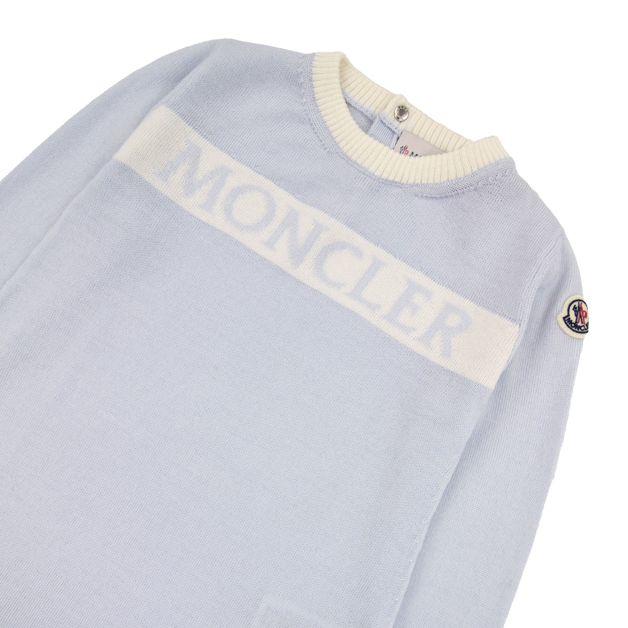 Moncler Junior Logo Wool Baby Grow Baby Blue