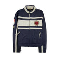 Armani Jeans Logo Badge Blouson Leather Jacket Blue Uragano