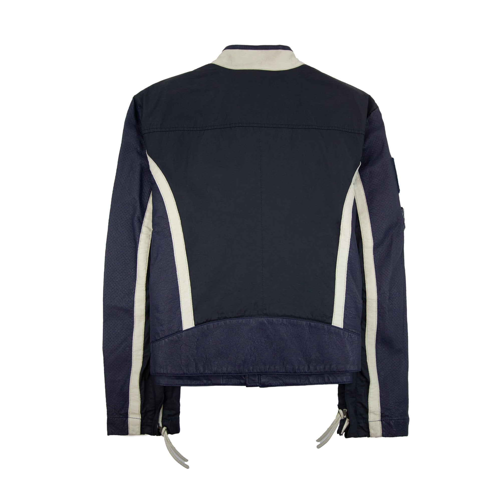 Armani Jeans Logo Badge Blouson Leather Jacket Blue Uragano