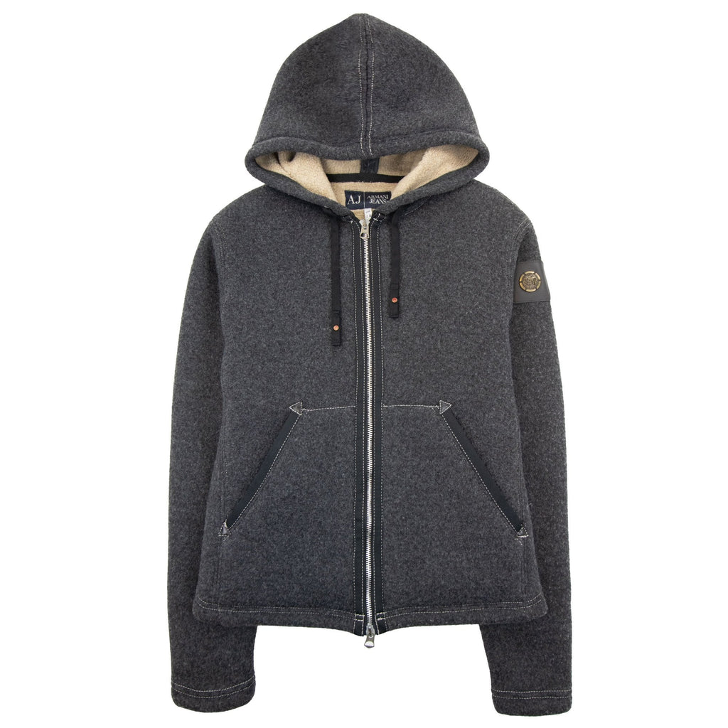 Armani Jeans Metal Badge Blouson Hoodie Dark Grey