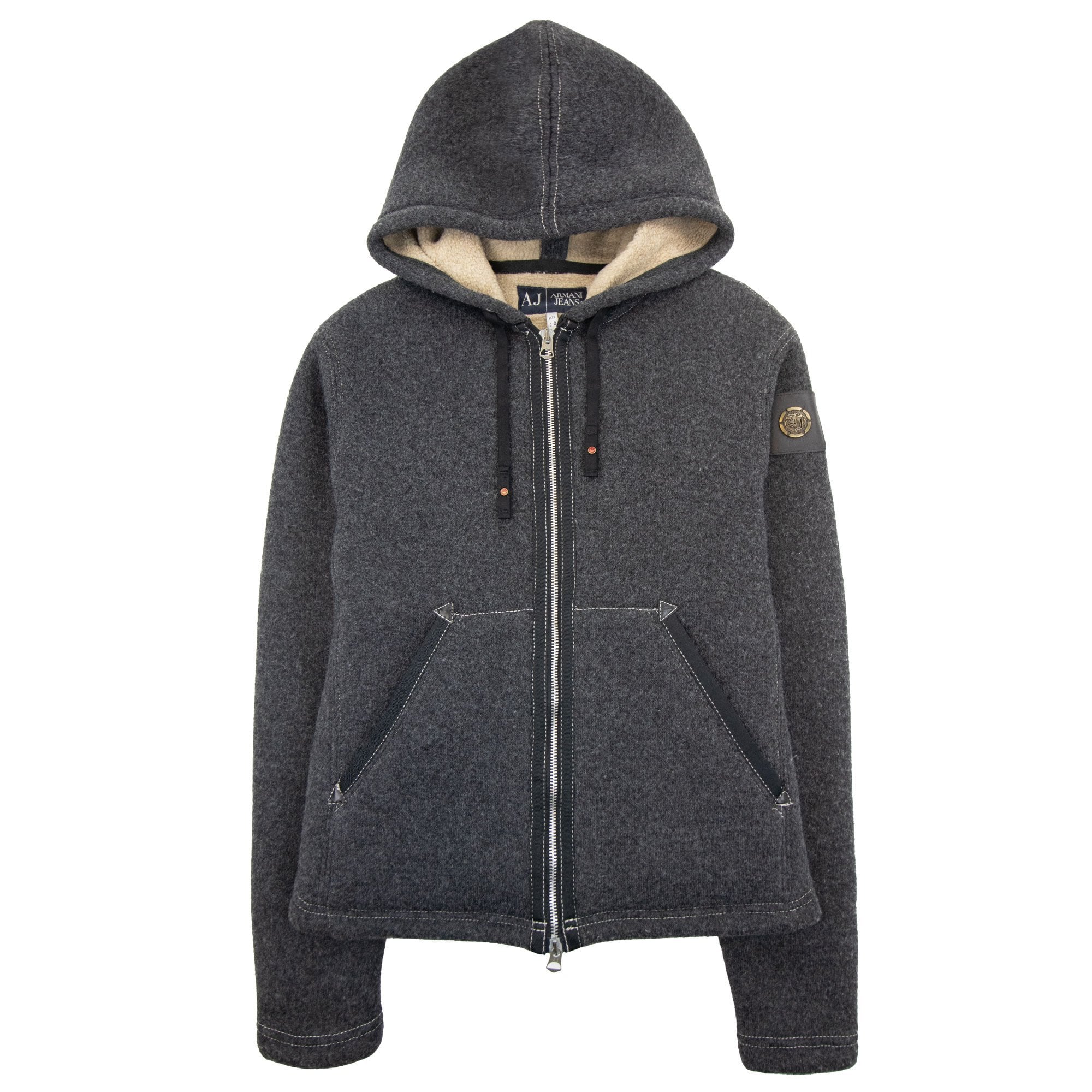 Armani Jeans Metal Badge Blouson Hoodie Dark Grey