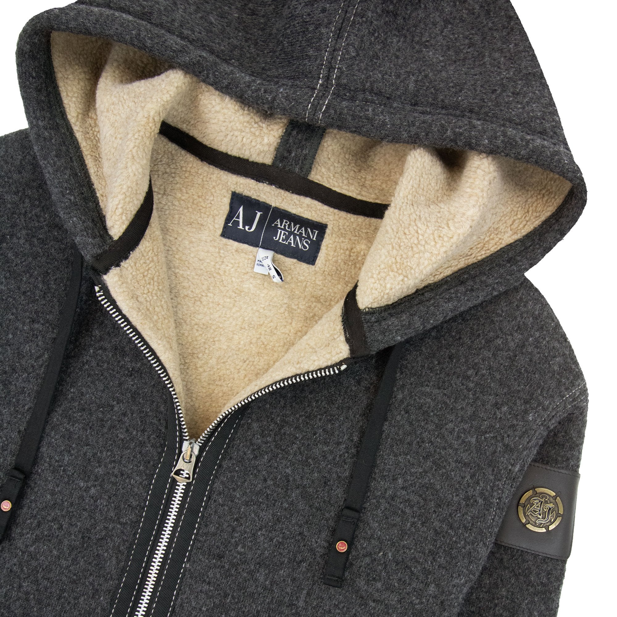Armani Jeans Metal Badge Blouson Hoodie Dark Grey