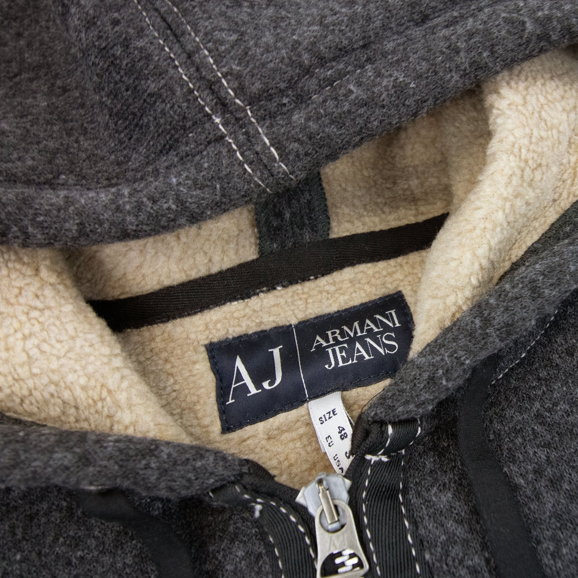 Armani Jeans Metal Badge Blouson Hoodie Dark Grey
