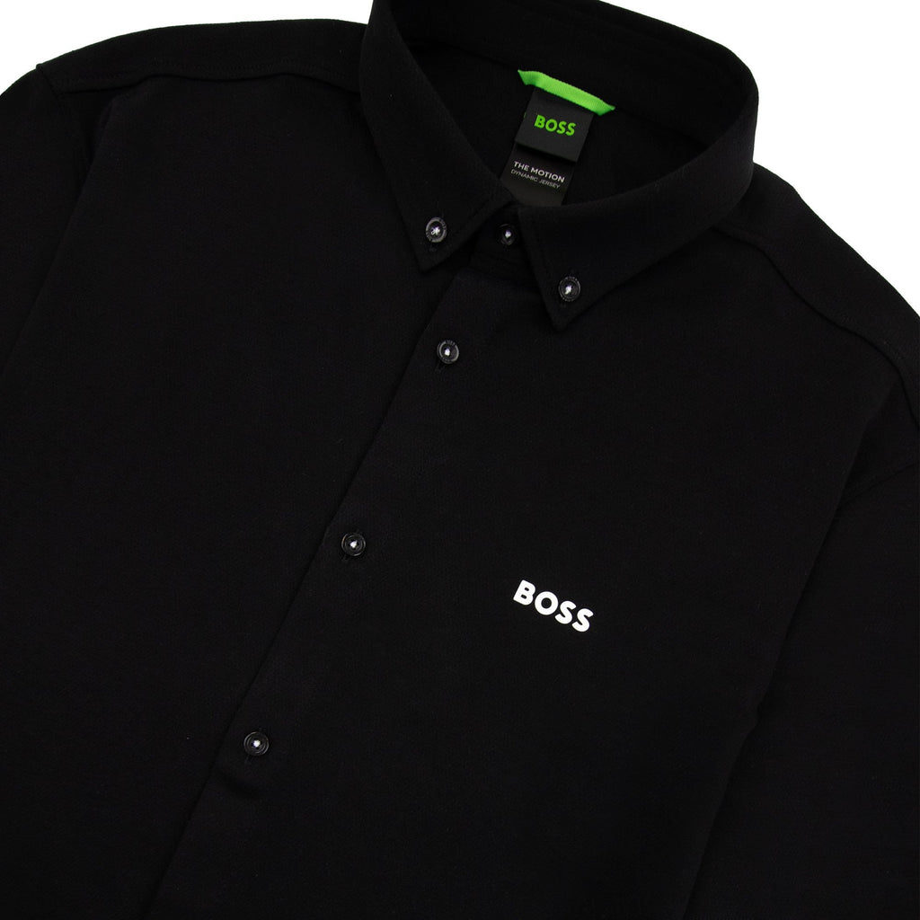Hugo Boss Regular-fit Shirt In Knitted Wrinkle-resistant Cotton Black 002