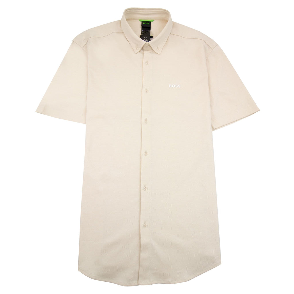 Hugo Boss Regular-fit Shirt In Knitted Wrinkle-resistant Cotton Beige
