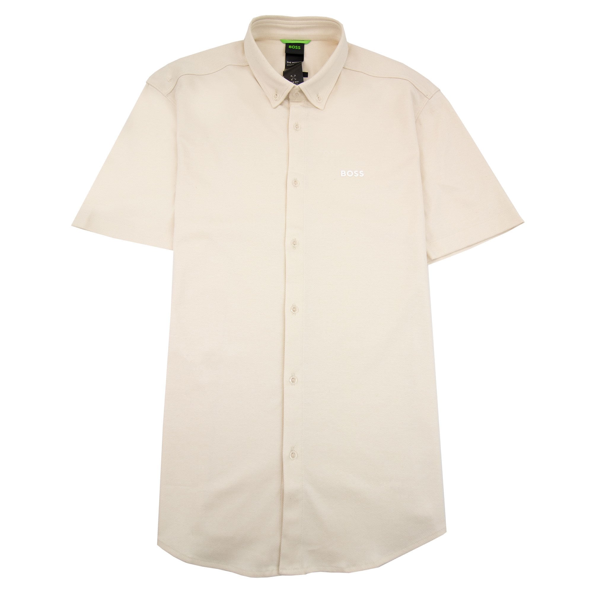 Hugo Boss Regular-fit Shirt In Knitted Wrinkle-resistant Cotton Beige