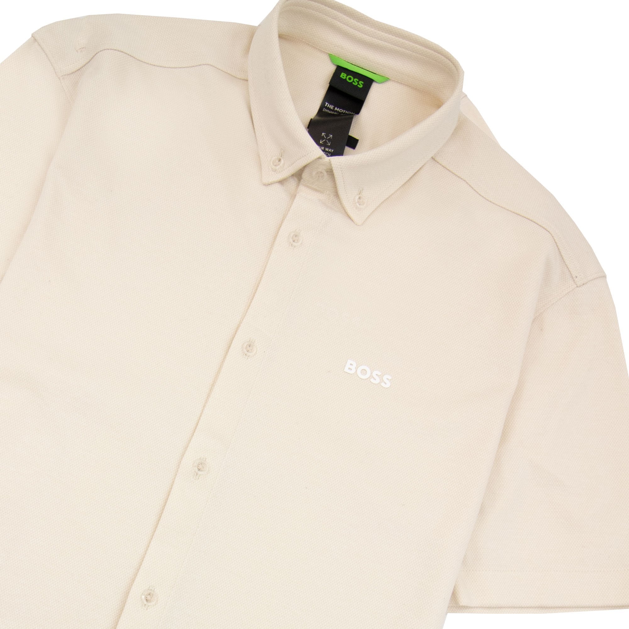 Hugo Boss Regular-fit Shirt In Knitted Wrinkle-resistant Cotton Beige
