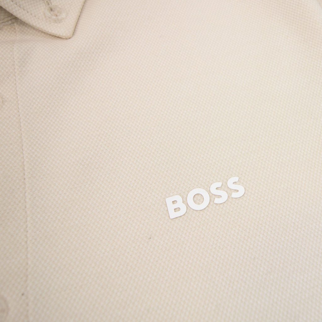 Hugo Boss Regular-fit Shirt In Knitted Wrinkle-resistant Cotton Beige