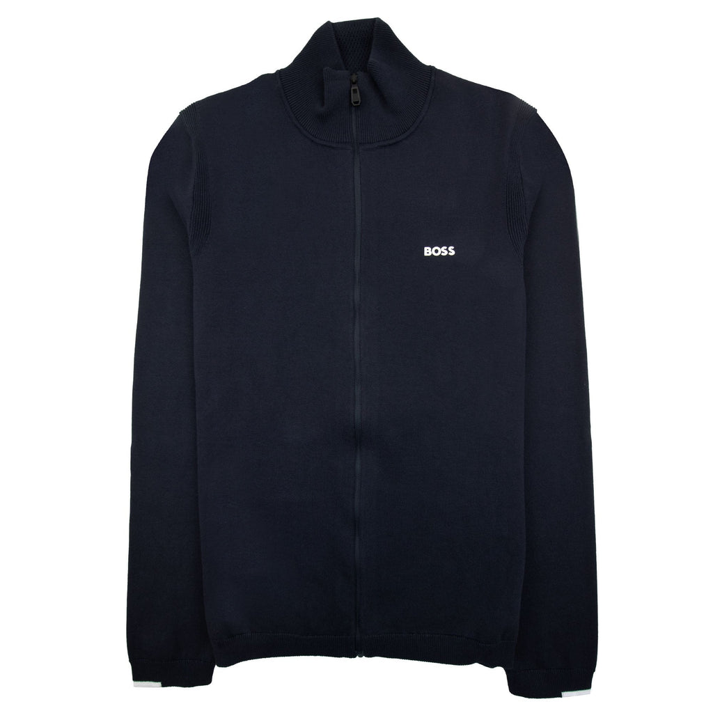 Hugo Boss Cotton-blend Full-zip Sweater With Logo Print Navy 402