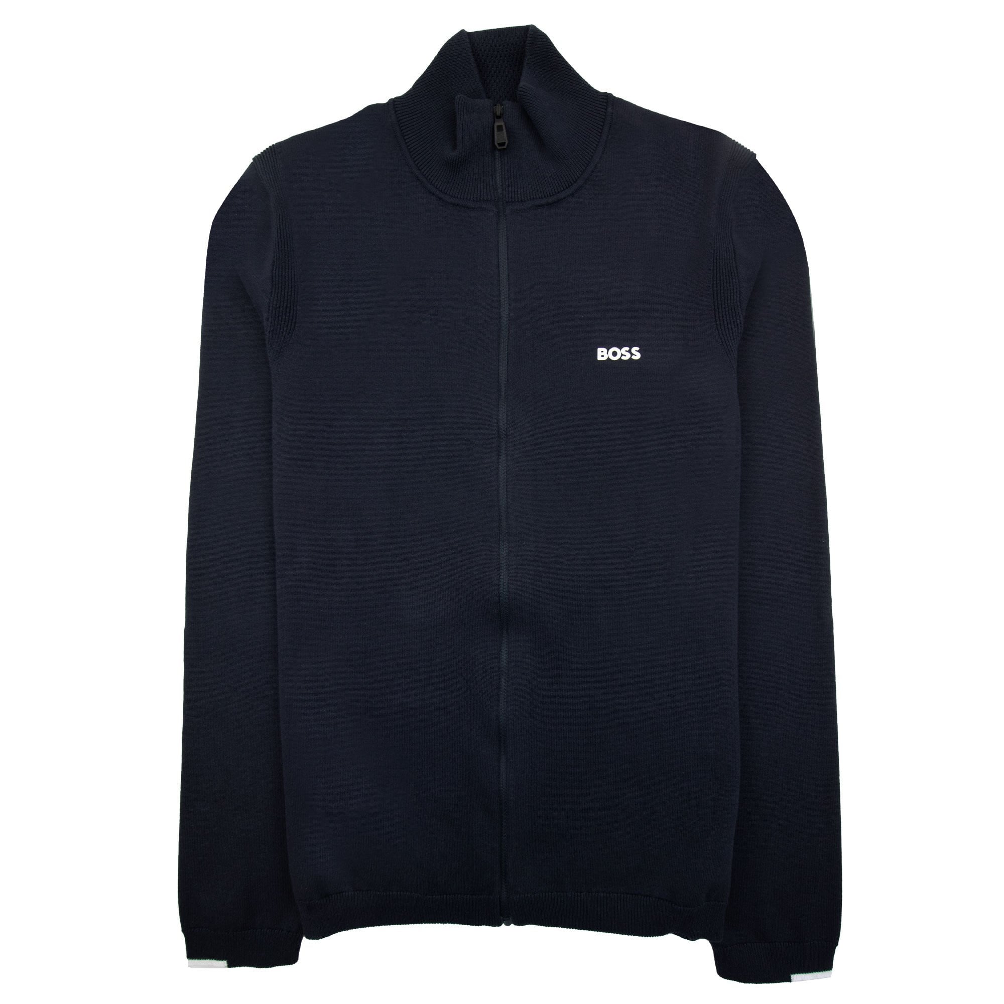 Hugo Boss Cotton-blend Full-zip Sweater With Logo Print Navy 402